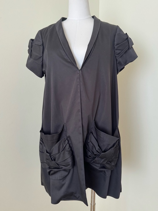 Anne Fontaine Tops - Anne Fontaine Black Ruched Bow Pocket Short Sleeve One Button Jacket